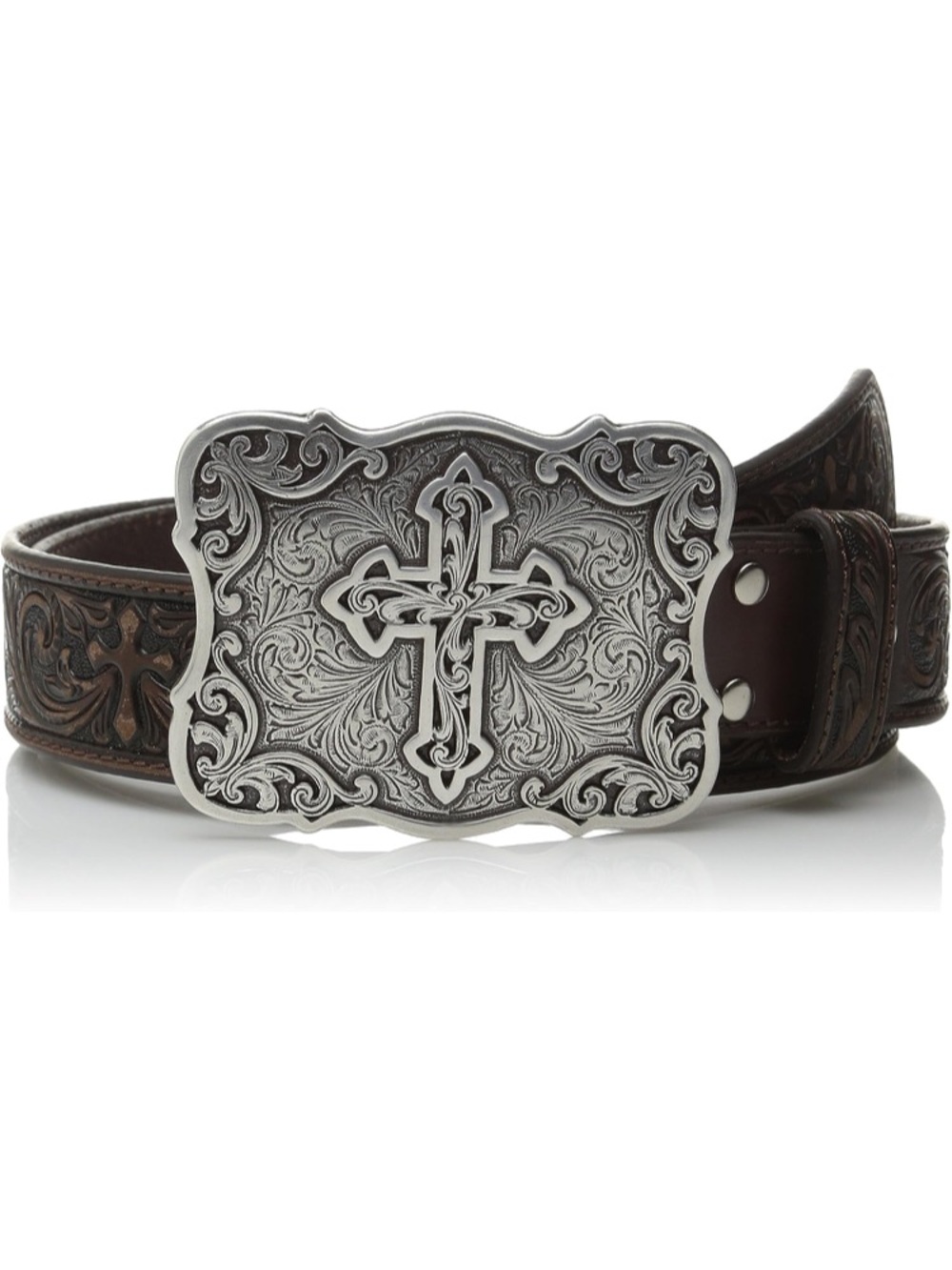 Nocona Belt Company Women’s Embossed Leather Cross Buckle Belt -Like New